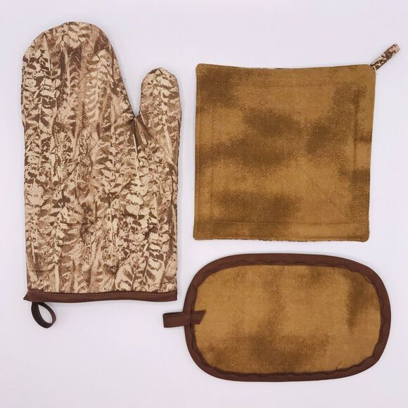 Oven Mitt Finger Hotpad, and Square Potholder Baking Gift Set, Neutral Tans - Picture 3 of 9
